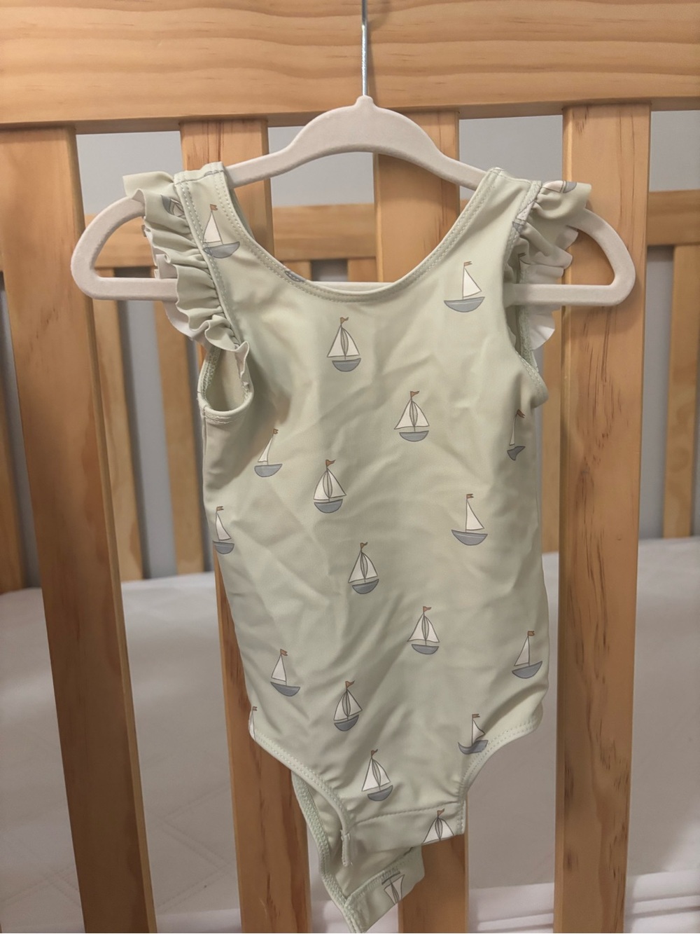 Quincy Mae Sailboat Ruffle Strap One-Piece Swimsuit - Pale Mint